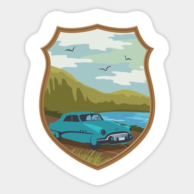 Classic Car by the Lake Sticker by SWON Design